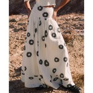 ME+EM Cheesecloth Maxi Skirt Modern Daisy White Boho 2 High Waisted Cotton